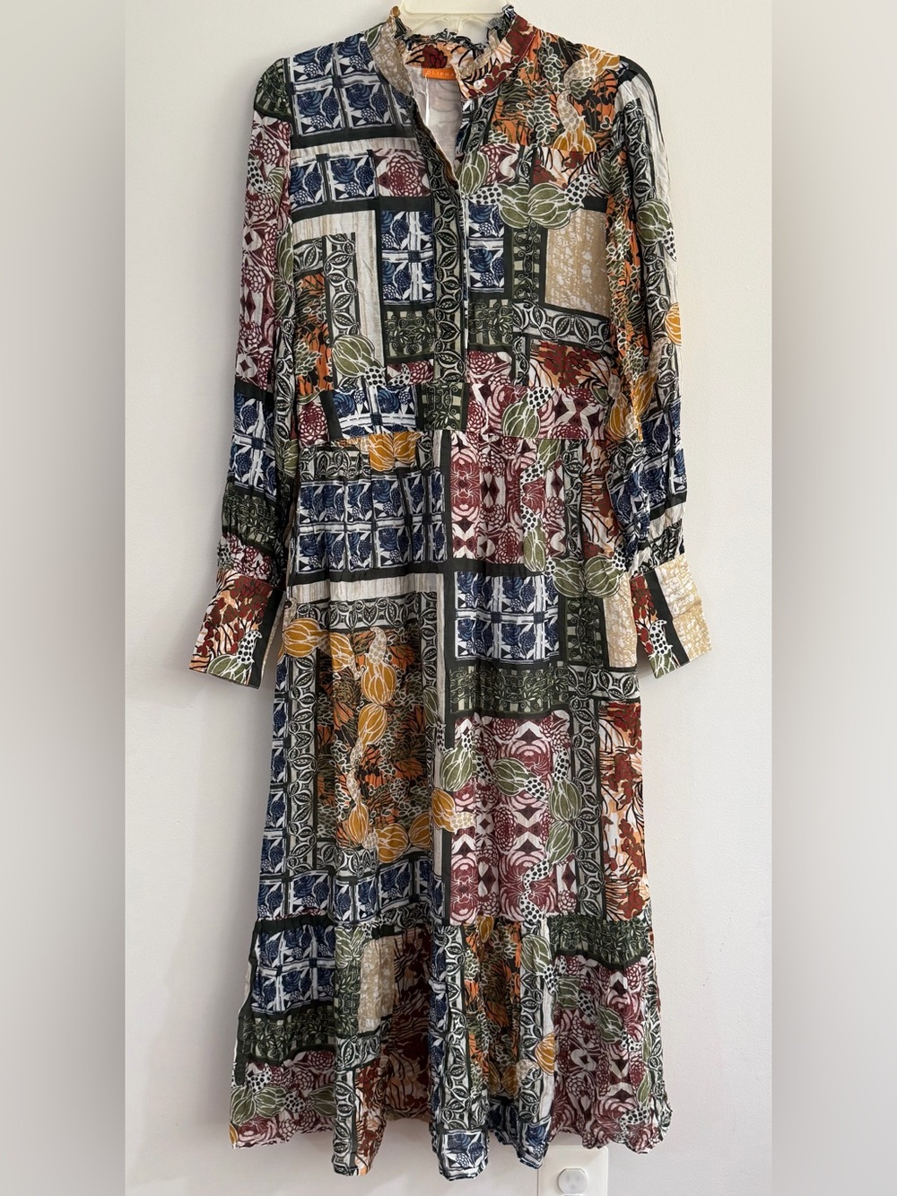 Oliphant XS Shirt Waist Maxi Dress Janeiro Blue Silk Cotton Resort Boho India